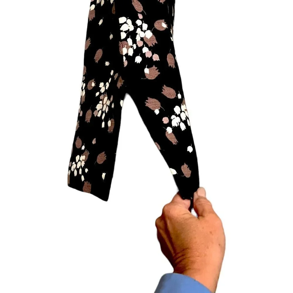 Ann Taylor Loft Pencil Skirt with Side Slits Black Mauve White Floral Sz 12
